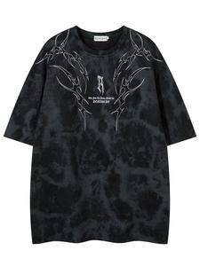 Men's Tie Dye Embroidery Patched Tee, Loose Casual Drop Shoulder Half Sleeve T-shirt for Summer, Fashion Men's Top for Daily Wear, Casual Streetwear Top