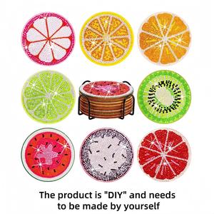 Artificial Diamond Art Coaster, 8 Counts/set Fruit Pattern DIY Diamond Arts Colorful Painting Coaster with Stand, Diy Decorative Craft for Home Office Coffee Table, Cool Summer