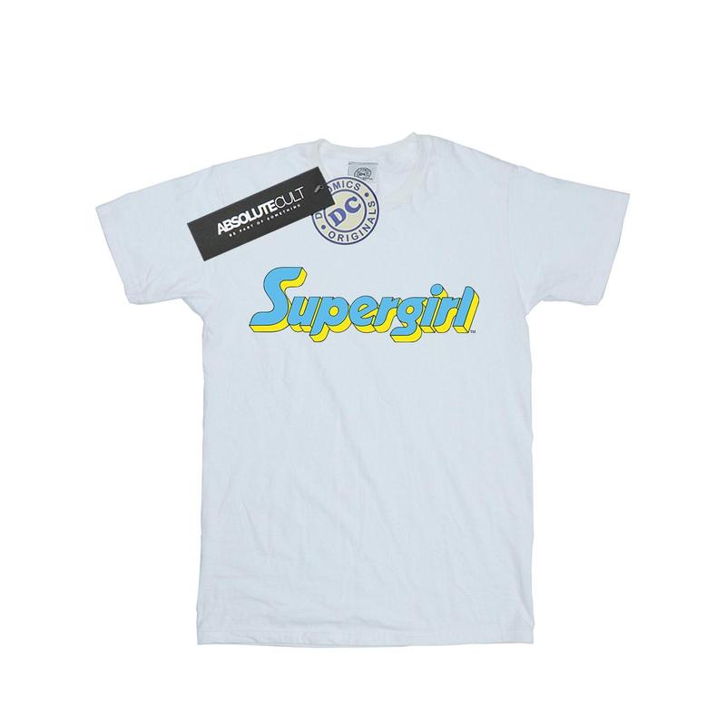 DC Comics Girls Supergirl Text Logo Cotton T-Shirt - White 1