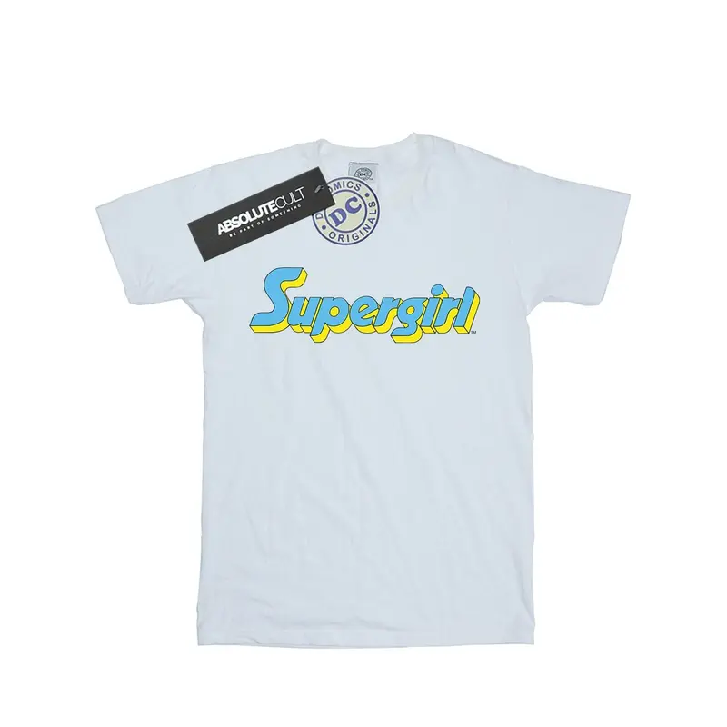 DC Comics Girls Supergirl Text Logo Cotton T-Shirt - White 1