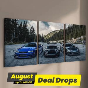 Car Pattern Canvas Painting with Frame, 3 Counts/set Modern Wall Art Painting, Wall Art Decor for Home Living Room Bedroom Office