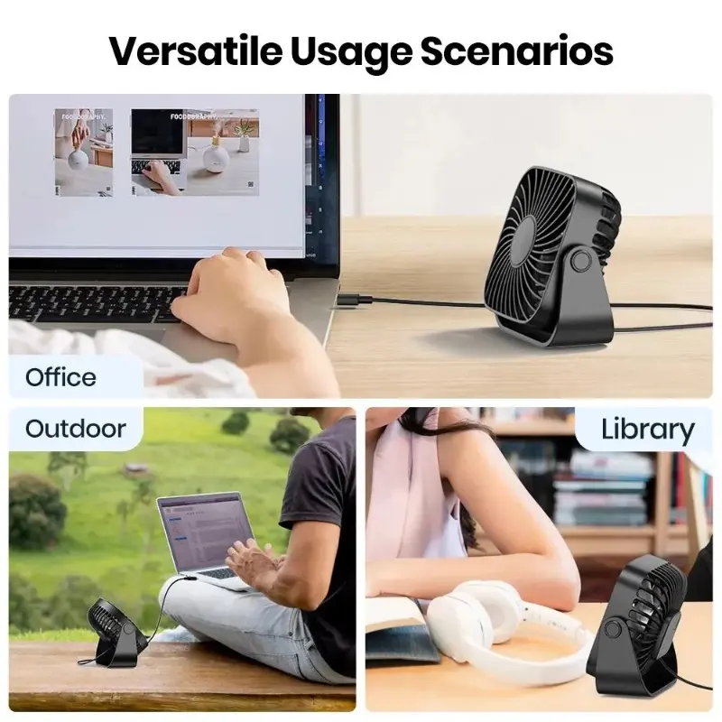 4Inch USB Mini Portable Fan for Camping,3 Speeds Quiet Desk Table Personal Fan,360°Adjustment Standing Fans for Room Home 5