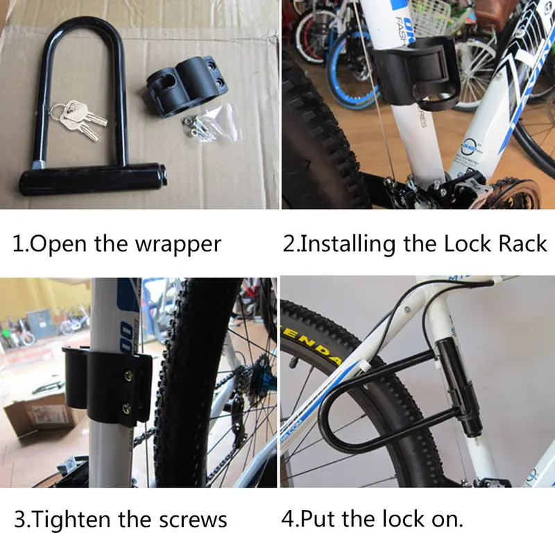 U Shaped Bike Lock With Two Keys Heavy Duty Cable With Bracket Bicycle D Lock 1