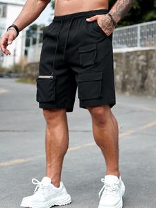 Men's Plain Zipper Pocket Drawstring Waist Cargo Shorts, Regular Fit Casual Street Shorts for Summer, Men Bottoms for Daily Wear