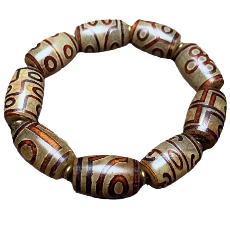 RAZZAQ MART SHOP Tibetan agate dzi bead bracelet, one look and nine eyes family photo dzi bead bracelet, old material men's and women's dzi beads wholesale 4