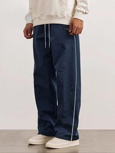 Men's Solid Color Striped Trim Pants, Loose Casual Comfy Breathable Quick Drying Trousers for Summer, Men's Bottoms for Daily Wear