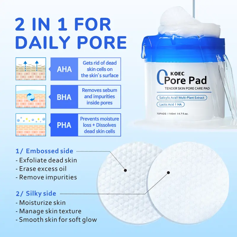 Zero Pore Pads (AHA + BHA) | Gentle Moisturizing Salicylic Acid Cotton Patch Toner 1 Pack 70 PCS 1