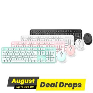 MOFii Wireless Keyboard & Mouse Combo, 1 Set Plug and Play Wireless Typewriter Retro Round Keyboard & Mouse Set for Windows, Computer, Desktop, PC, Notebook