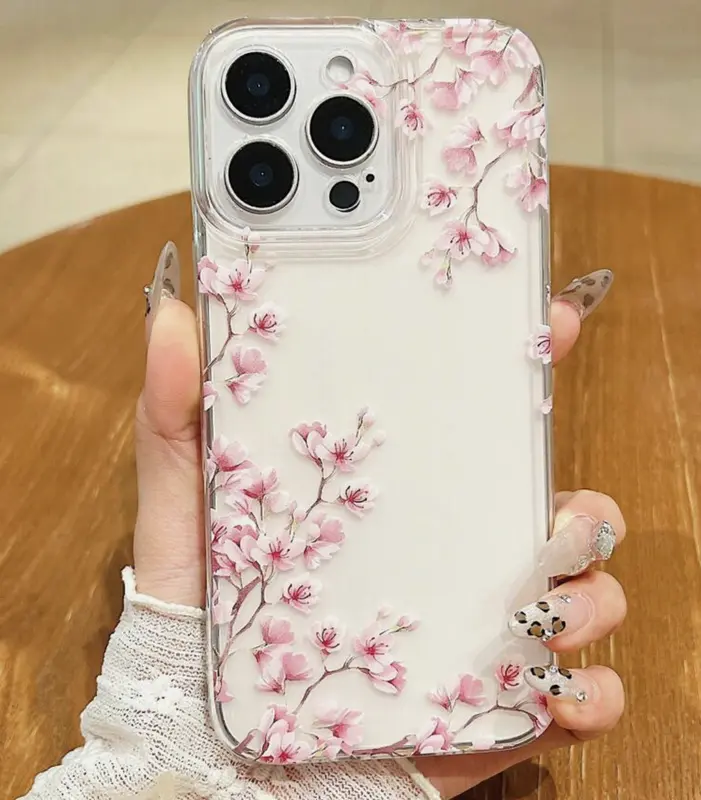 Transparent White Flowers Pattern Liquid Silicone Mobile Phone Case for Apple iPhone 16 Pro Max - Shockproof and Anti-Fall Protection - Protective, Cover. 0