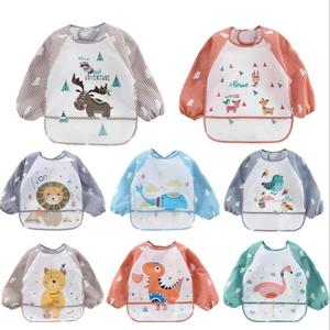 Cartoon Pattern Long Sleeve Bib, 1 Count Waterproof Baby Bib, Soft Feeding Bib, Baby Essentials
