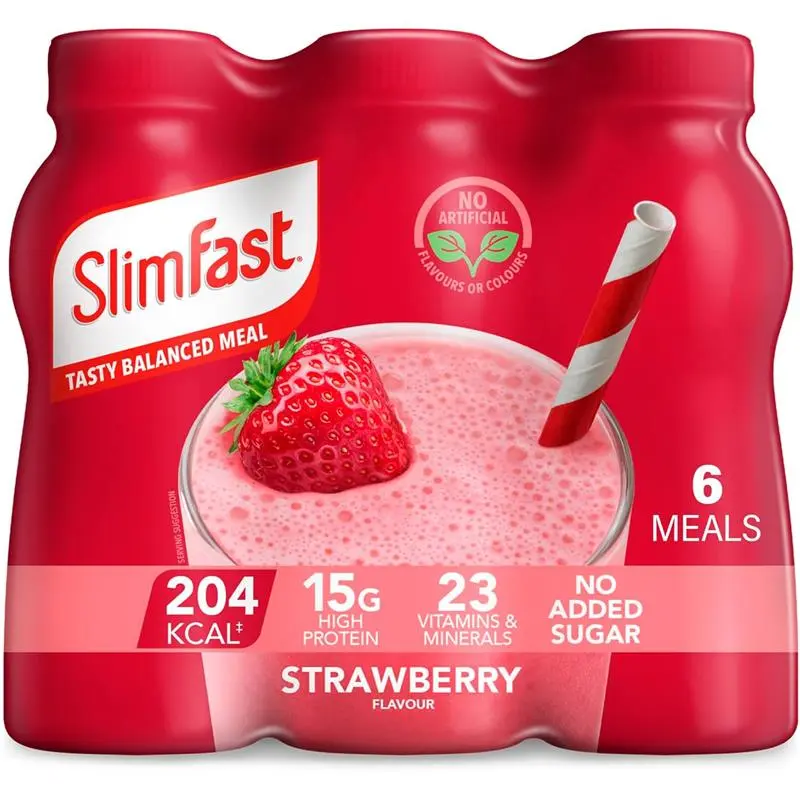 SlimFast Ready To Drink Shake for Weight Loss and Balanced Diet, Strawberry Flavour, 6 x 325 ml