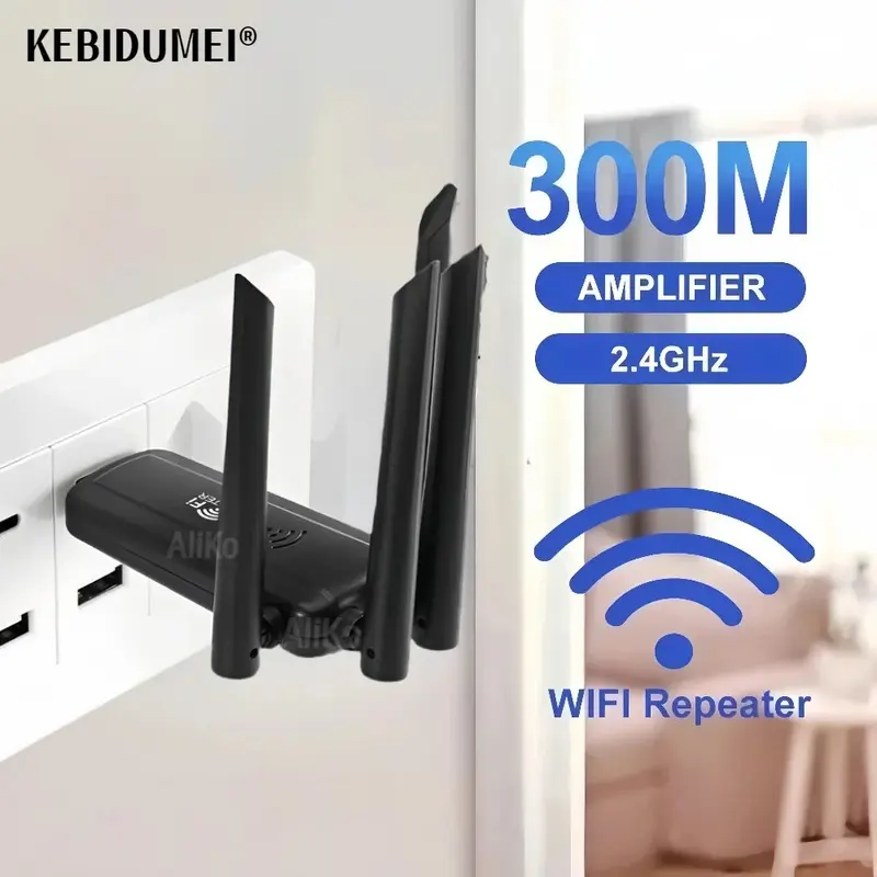 2.4G 300Mbps Wireless USB WiFi Repeater 4 Antenna Wifi Long Range Extender Wi-Fi Signal Amplifier Home Network Adapter for PC 0
