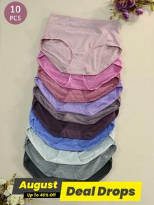 【Plus size】Women's Plus Size Mid-Waist Underwear, Breathable Elastic Comfort Minimalist Panties, Casual All-Seasons Briefs, Multiple Colors Available