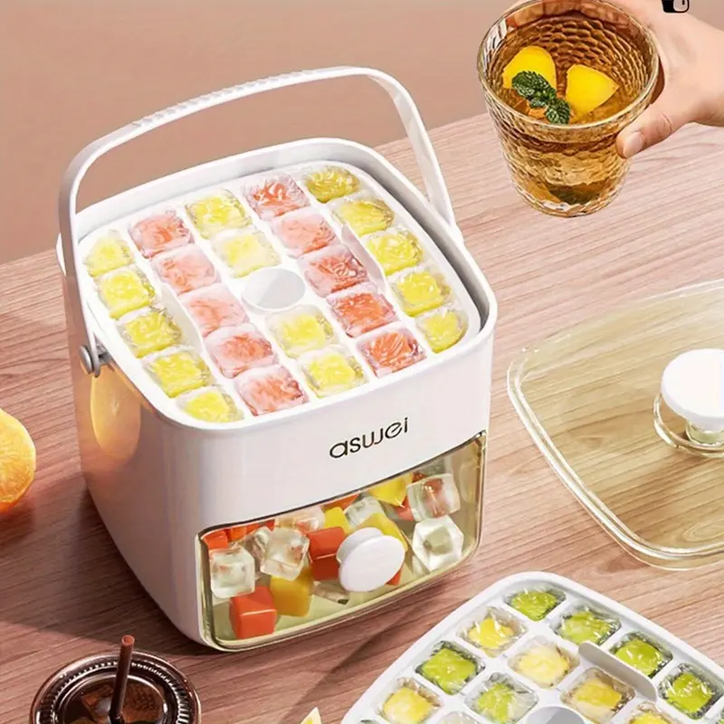 RISELDAJOR  Essential 48-Cube Ice Maker with Easy-Press Lid, Double-Layer Food-Grade Plastic Tray, Freezer-Safe, Ideal for Drinks, a Must-Have Kitchen Accessory. 8