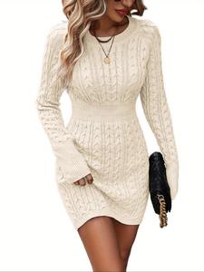 Women's Textured Raglan Sleeve Bodycon Sweater Dress, Casual Long Sleeve Round Neck Knit Dress for Daily Outdoor Wear, Ladies Clothes for All Seasons