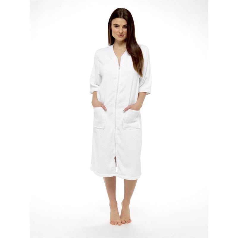 Women's Soft Fluffy Terry Towelling Zip Through Bathrobe 100 Percent Cotton Ultra Absorbent Post-Bath Lounge Wear UK Sizes 8-22 by Daisy Dreamer 1