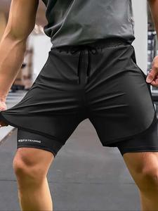 Men's Regular Fit 2-in-1 Elastic Waist Shorts, Quick Drying Breathable Shorts, Casual Comfy Shorts for Gym Workout Running, Men's Bottoms for Summer