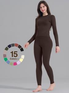 Women's High-Waisted 25‘’ Inseam Sporty Leggings Set, Long Sleeve Top & Yoga Pants, Elastic Fabric, Comfortable Fit, Ideal for Gym & Daily Wear,Leggings, womens leggings, fyp, Yoga Clothes Set