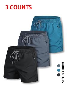 Men's Solid Color Drawstring Waist Shorts, Regular Fit Casual Pocket Zipper Shorts for Summer, Men's Bottoms for Daily Wear
