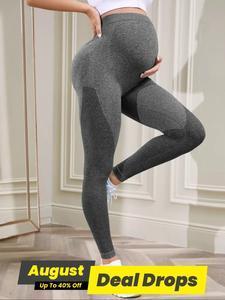 Maternity Women's Solid Color High Waist Maternity Leggings, High Stretch Seamless Skinny Pants, Maternity Clothing for All Seasons, Pregnancy Women's Clothing, Pregnancy Clothes, High Waist Design