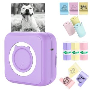 Portable Mini Printer, 1 Set Wireless Mini Sticker Printer with Colored Self-adhesive Stickers*3 & Colored Paper*3, Portable Mini Photo Printer for Note Diary Memo Photo