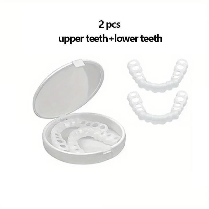 2pcs Comfortable And Flexible White Denture Veneers With Upper And Lower Denture Accessories, Unisex, Easy-to-Wear Dental Accessories - The Ultimate Denture Veneer Solution To Boost Your Confidence Oral 3