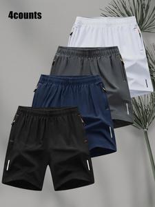 Men's Solid Color Reflective Stripe Waistband Shorts, Regular Fit Casual Comfy Breathable Shorts for Running Hiking Gym Workout Outdoor Sports, Men's Bottoms for Summer