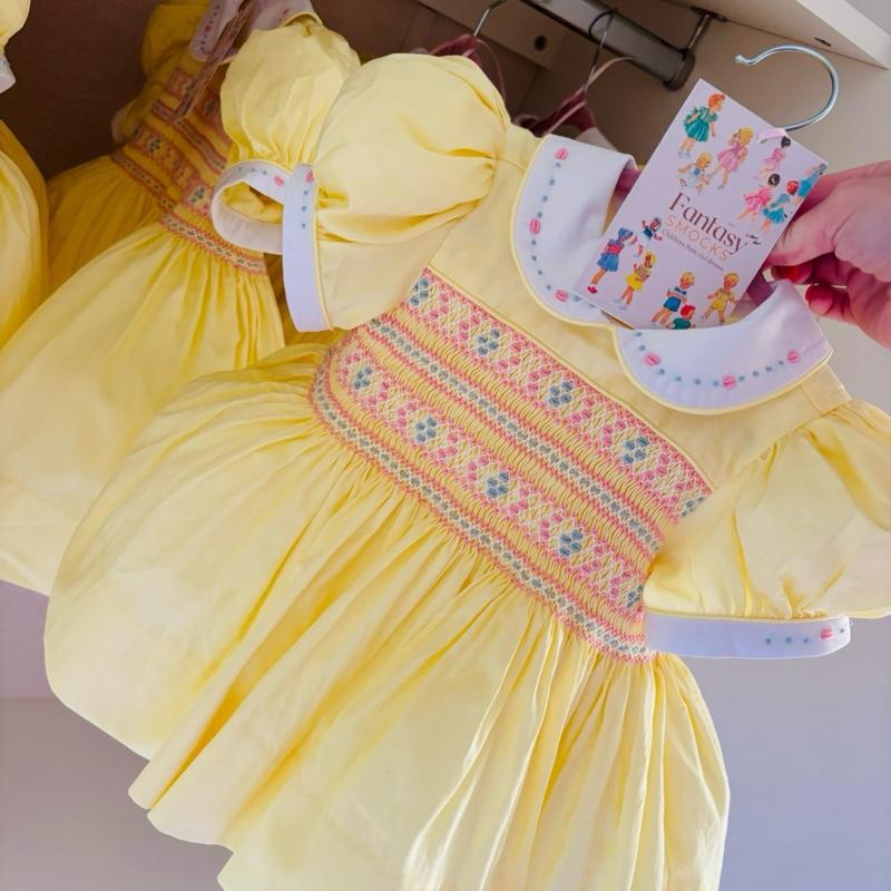 Girls Lemon Smocked Dress with Baby Blue & Pink - Casual Style for Kids Fashion - Womenswear 1