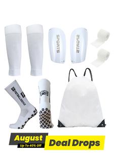 Professional Football Training Set, Letter Print Sports Athletic Running Socks & Shin Guard & Calf Sleeve & Athletic Tape & Backpack, Sports Accessories for Soccer Training Men's Grip Socks, Football Gym Set, Outdoor Sports Socks Equipment, Gripsocks