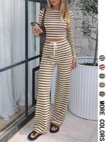 Women's Long Sleeve Striped Top & Printed Pants Set