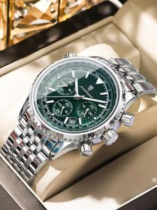 Business Fashion Round Dial Analog Quartz Watches for Men, Waterproof Luminous Date Chronograph Watch, Stainless Steel Watch for Men Gifts, with Box