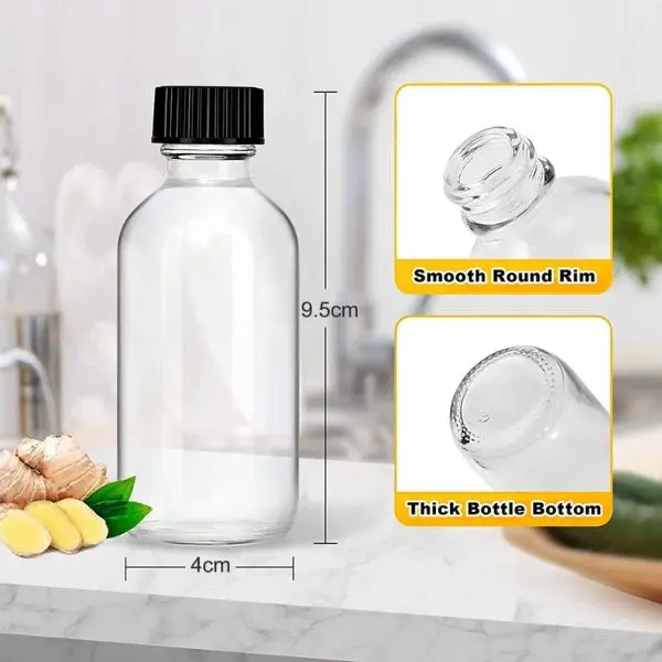 12 Pack Clear Glass Shot Bottles with Lids, 60ml Small Ginger Bottles for Juice, Essential Oil, Makeup, Cosmetic 1