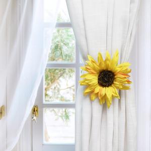 2pcs Rustic Silk Sunflower Curtain Tie with Magnetic Buckle Easy to Use for Living Room