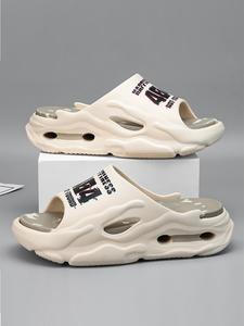 Men's Casual Letter Print Chunky Slides, Thick Sole Slippers for Summer, Soft Comfortable Eva Home Slippers, Non-slip Slippers for Indoor & Outdoor Wear, Flat Sandals