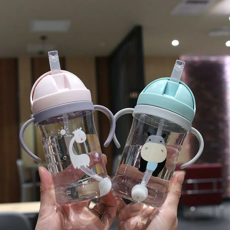 350ml Kids Drinking Cup Feeding Bottle With Straw Gravity Ball Wide Caliber Bottle 4
