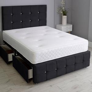 CUBED DIVAN BED SET + 24inch headboard + foot panel - Mattress, add upto 4 storage draws available in all colours and size single, double, king, superking size new beds