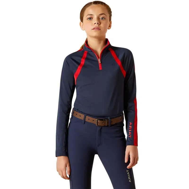 Ariat Sunstopper 3.0 1/4 Zip Childrens Baselayer - Navy/Red 0