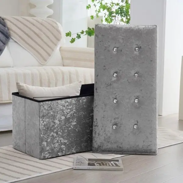Crushed Velvet Ottoman Storage Box 0