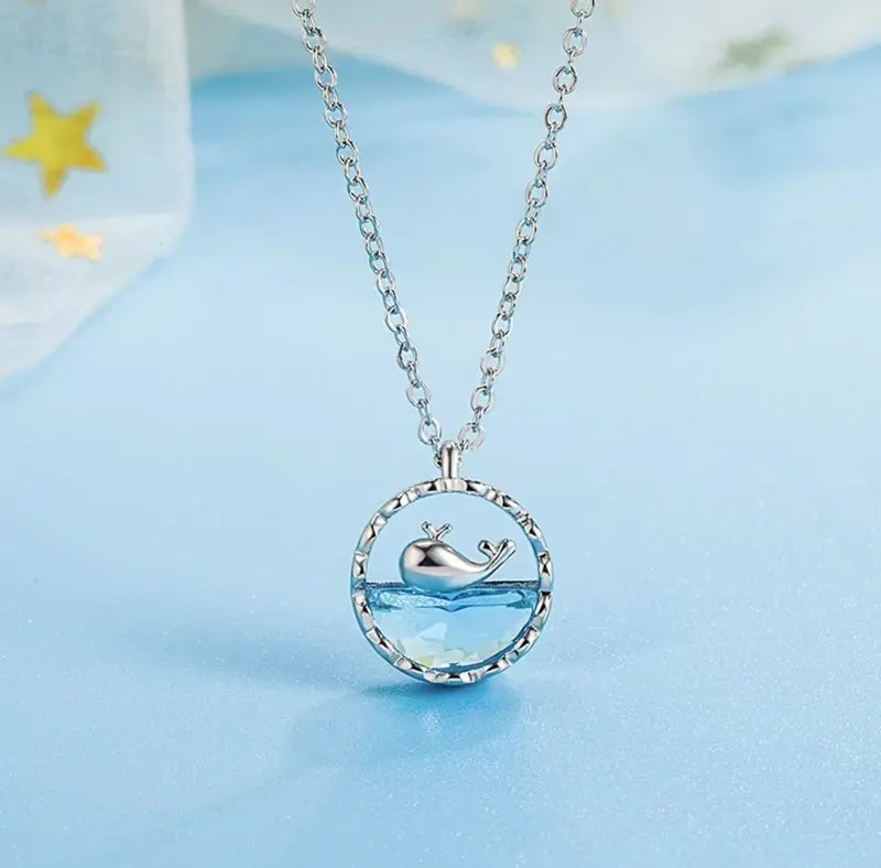 Oceanic Whisper Whale & Wave Necklace K-Drama Inspired Holographic Blue Ocean Wave Pendant | joyaaltd 3