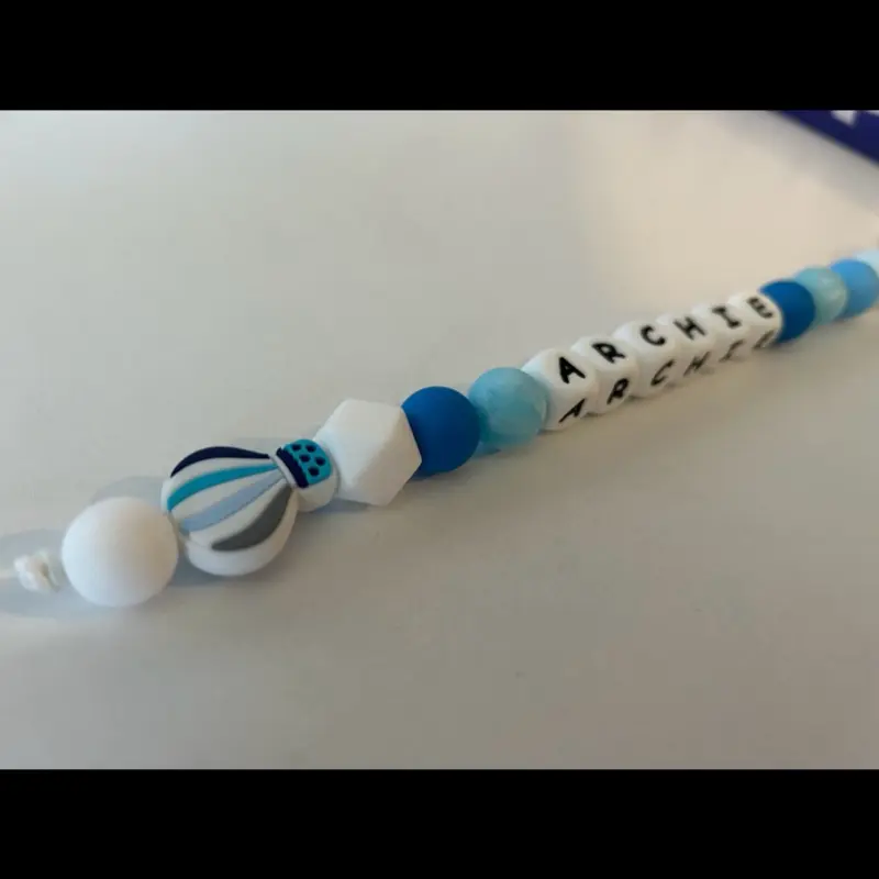 Plain/Personalised Blue Hot Air Balloon Theme Silicone Dummy Clip - Perfect for Baby Teething 0