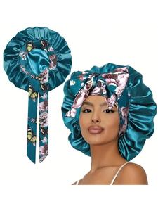 Silky Satin Sleeping Bonnet, Adjustable Sleeping Bonnet with Printed Tie Design, Soft & Skin-friendly for Nighttime Curl Retention & Natural Hair Maintenance, Heatless, Hair Care Cap