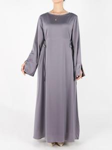 Women's Plain Knot Side Long Sleeve Satin Dress, Elegant Long Dress for Party Holiday Wedding Guest, Ladies Clothes for All Seasons, Women's Gown