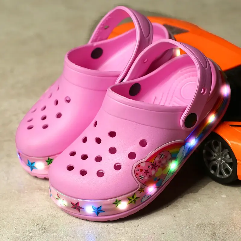 LED Flashing Girl Boy Kids Sneaker Hole Sandals First Walker Children's Boots In Summer Hollow Baby Beach Shoes 5