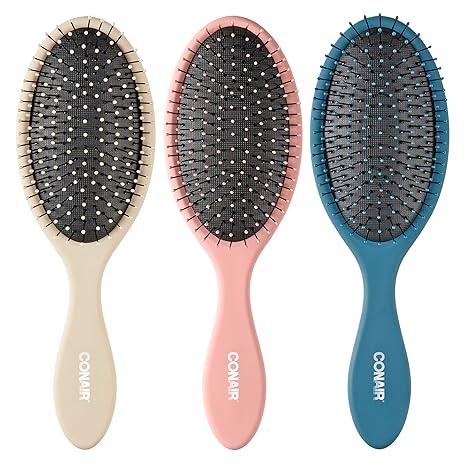 Conair Detangling Hair Brush 3PK – For Wet & Dry Hair  Ideal for All Hair Types (Blue, Pink, Gray) 6