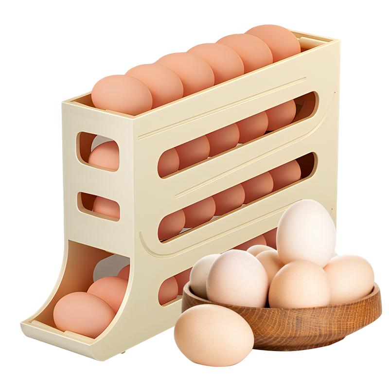 4-Tiers Auto Rolling Egg Dispenser, Space-Saving Egg Holder for Fridge and Countertop, Durable Plastic Kitchen Egg Organizer 7
