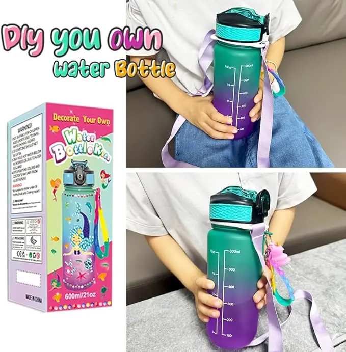 KIDS LUNCH BOX & WATER BOTTLE: Lunch Box, 1400ml Leakproof Bento Box | DIY Water Bottle,New Upgrade Drinks Bottle Gem Diamond Painting Crafts Kit Suit 4-10 Age Tableware 7