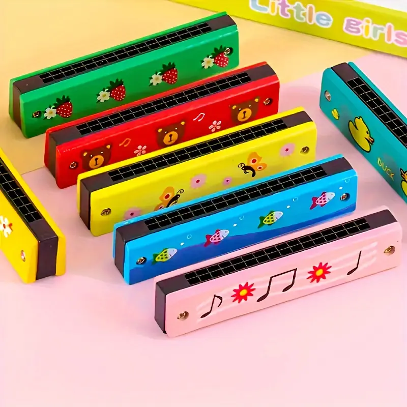 Pack of 1 Wooden Harmonica Toy for Kids, 16-Hole Musical Instrument, Educational Party Favor, Beginner'S Easter Gift, Random Color 0