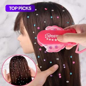 Hair Jewels Stamper DIY Set, 1 Box Glitter Hair Styling Tools with Makeup Mirror & Loop Ring, Heatless Styling Tool for Women & Girls