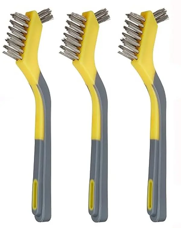 Stainless Steel Mini Brushes, Soft Grip, 3-Pack, Grey/Yellow 0