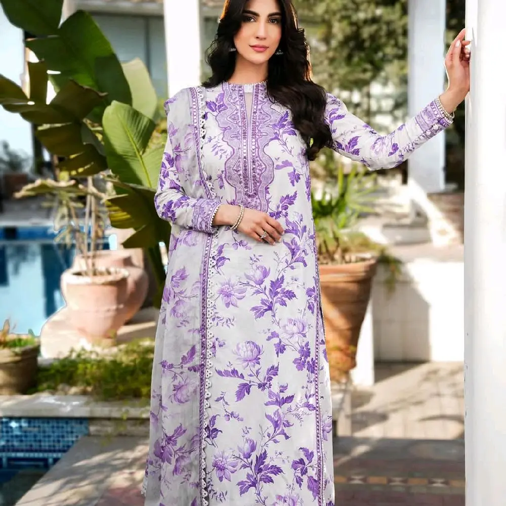 Aneelas Eid Collection 2025 Purple Womenswear Casual Dress Original Summer Comfort Long Sleeve